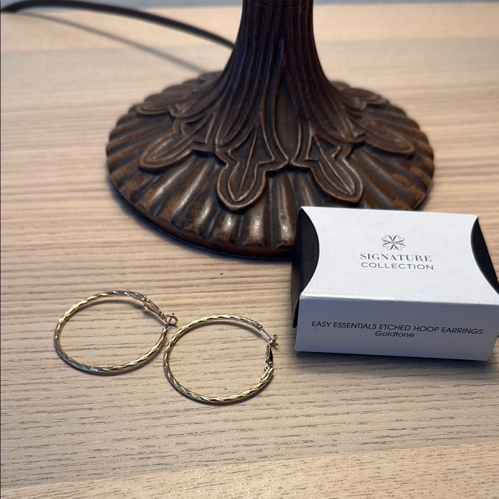 Avon Easy Essentials Etched Goldtone Hoop Earrings